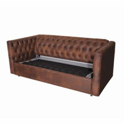 Amerikanesche Stil Chesterfield Sofa Couch Lieder Polster Braun Dräisëtzer
