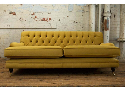 Gelbe Chesterfield Stoff Polster Dreisitzer Wohnzimmer Couch Design