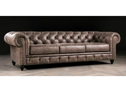 Härenclub Chesterfield Sofa Couch Lieder Polster Dräisëtzer Braun NEI