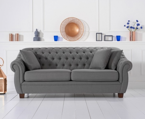 Chesterfield Stoff Polster Drësëtzeger Wunnzëmmer Couch Textil Design