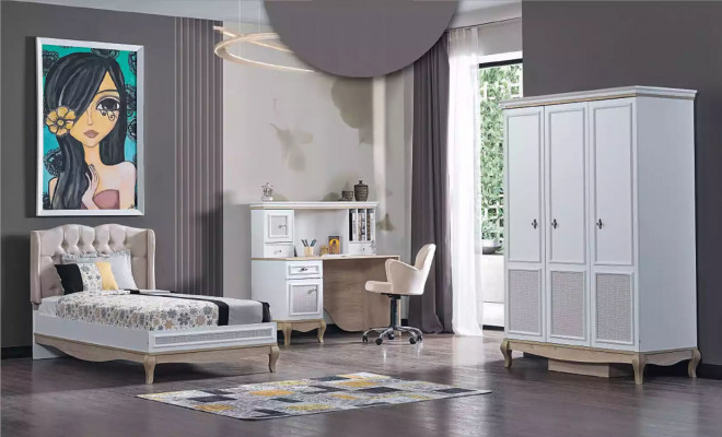 Holzbett Schlofkummer Design Luxusmiwwelen Jugendzëmmer Wäiss Klassesch