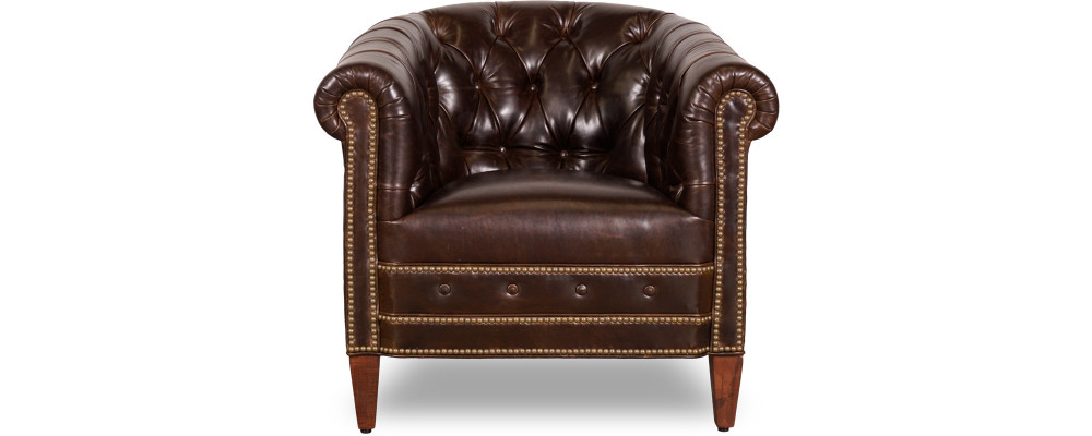 Designer Sëtz 1 Plaz Braun Lieder Textil Luxus Club Lounge Sofa Chesterfield