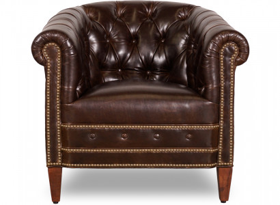 Designer Sëtz 1 Plaz Braun Lieder Textil Luxus Club Lounge Sofa Chesterfield