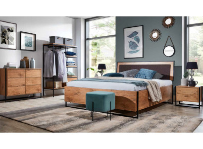 5-Stéck komplett Set Holz Schlofkummer Loftstil Design Bett Kommode Schaf