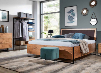 5-Stéck komplett Set Holz Schlofkummer Loftstil Design Bett Kommode Schaf