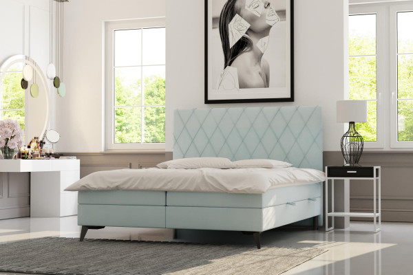 Chesterfield Boxspring Schlofkummer Bett Duebel Better Polster Këscht Funktioun