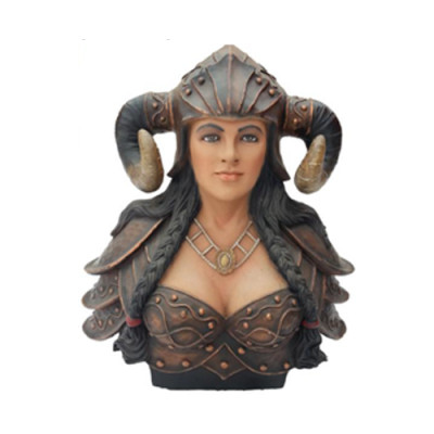 Wikinger Büst Kriegerin Fra Figur Statue Skulptur Hand gemoolt Helm Hörner
