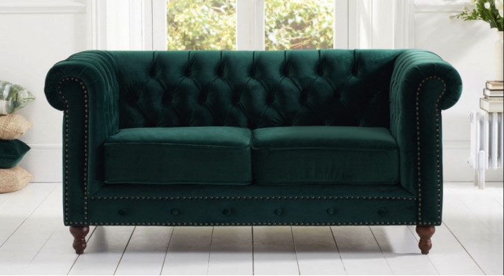 Brittesche Chesterfield Gréng Drësätzeger Sofa - Luxus Lieder Miwwelen