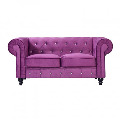 Klassesch Lieder Canapé - Lila Chesterfield Stoff Sofa 2 Sëtzer Nei jvmoebel ®