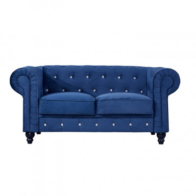 Klassesch Ledercouch - Blo Chesterfield Stoff Sofa 2 Sëtzer Textil jvmoebel®