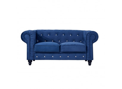 Klassesch Ledercouch - Blo Chesterfield Stoff Sofa 2 Sëtzer Textil jvmoebel®