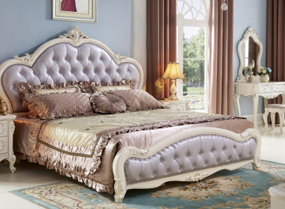 Bett Schlofzëmmer Set Massivholz Modern Luxus Chesterfield 2x Nuetsdësch 3 Stéck.