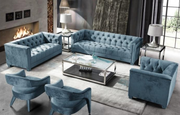 Türkis Samt Samett Canapé # Chesterfield Luxus Miwwel # Englesch Couch jvmoebel ®