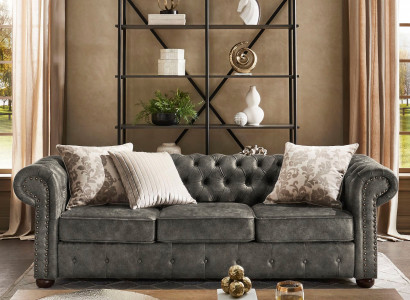 Chesterfield 3 Sëtzer Klassesch Luxus Barock Rokoko Canapé Textil Lieder Couch Nei
