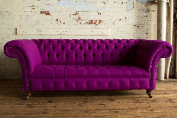 Chesterfield 3 Sëtz Klassesch Luxus Lila Pink Rosa Sofa Couch Textil Couch