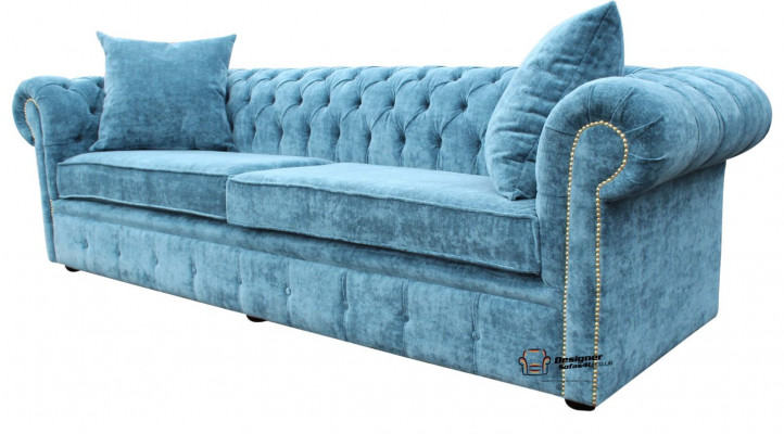 Klassesche Wunnzëmmer Sofa - Blo Chesterfield Stoff Couch 3 Sëtzer jvmoebel ®