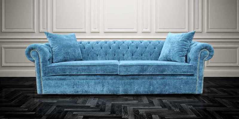 Klassesche Wunnzëmmer Sofa - Blo Chesterfield Stoff Couch 3 Sëtzer jvmoebel ®