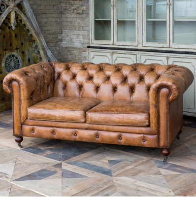 Häre Club Canapé Chesterfield Sofa Lieder Polster 2-Sëtzer Braun NEI jvmoebel ®