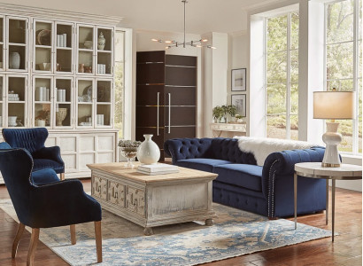 Klassesch Wunnzëmmer Couch - Blo Chesterfield Stoff Sofa 3 Sëtzer jvmoebel ®