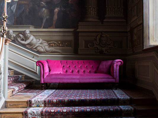 Chesterfield Textil Polster Design Canapé Luxus Couch Klassesch Canapé 3 Sëtzer Nei