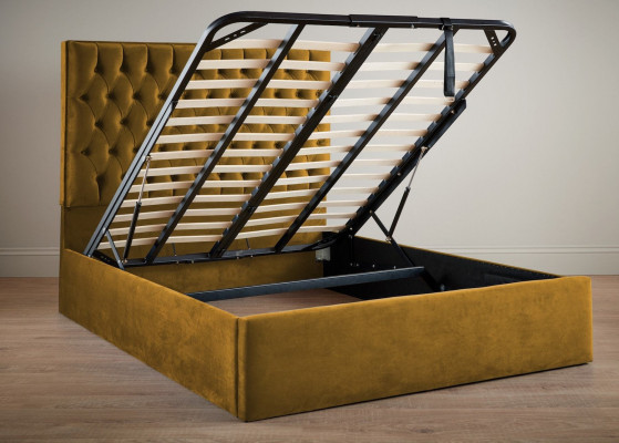 Englescht Chesterfield Bett Designer Polster Better Gestell Textil Stoff Gold