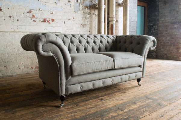 Sofa Couch Polster Design Sëtz Sofen Zëmmer Miwwelen Lieder 2er Modern Griis Stoff