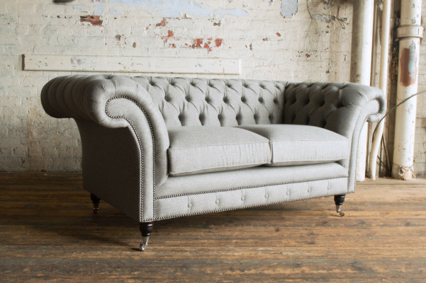 Sofa Couch Polster Design Sëtz Sofen Zëmmer Miwwelen Lieder 2er Modern Griis Stoff