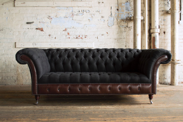 Chesterfield Original Sofa JVMoebel Canapé Textil Sofae Couchen Stoff Schwarz Nei
