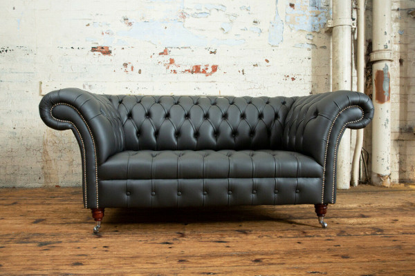 Chesterfield 2 Sëtzer Sofa Ledersofa Canapé Polstersëtz Garnitur Zweesëtzer Nei