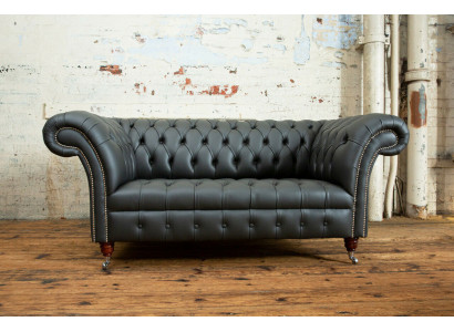 Chesterfield 2 Sëtzer Sofa Ledersofa Canapé Polstersëtz Garnitur Zweesëtzer Nei