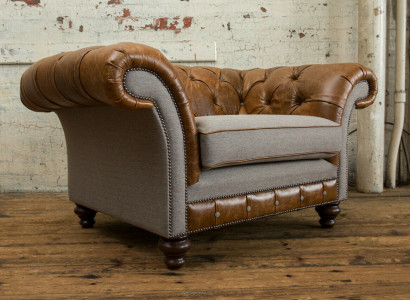 Chesterfield Design Stoff Couch Fotell 1.5 Sëtzer Polstersofa Lounge Neit Club