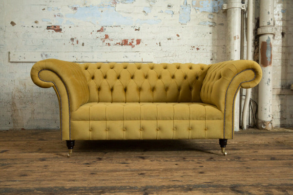 Chesterfield Sofa 2 Sëtzer Polster Designer Couchen Sofas Garnitur Giel Samt Nei