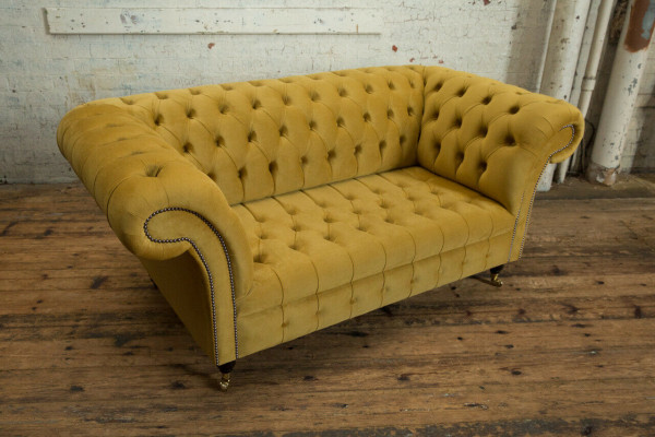 Chesterfield Sofa 2 Sëtzer Polster Designer Couchen Sofas Garnitur Giel Samt Nei