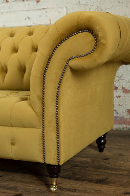 Chesterfield Sofa 2 Sëtzer Polster Designer Couchen Sofas Garnitur Giel Samt Nei