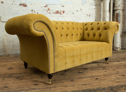 Chesterfield Sofa 2 Sëtzer Polster Designer Couchen Sofas Garnitur Giel Samt Nei