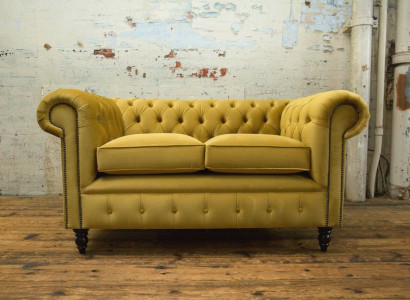 Chesterfield Canapé 2 Sëtz Polster Couche Canapé Dräisëtzer Giel Canapéë Samt Nei