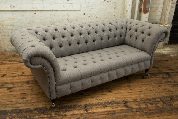 Klassesch Chesterfield Design Canapé 3 Sëtzer Sofa Canapé Samt Lieder grouss 225cm