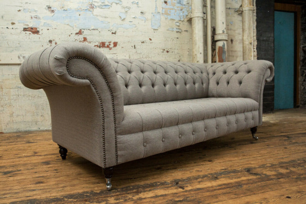 Klassesch Chesterfield Design Canapé 3 Sëtzer Sofa Canapé Samt Lieder grouss 225cm