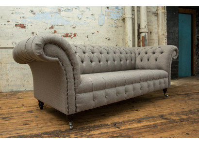 Klassesch Chesterfield Design Canapé 3 Sëtzer Sofa Canapé Samt Lieder grouss 225cm