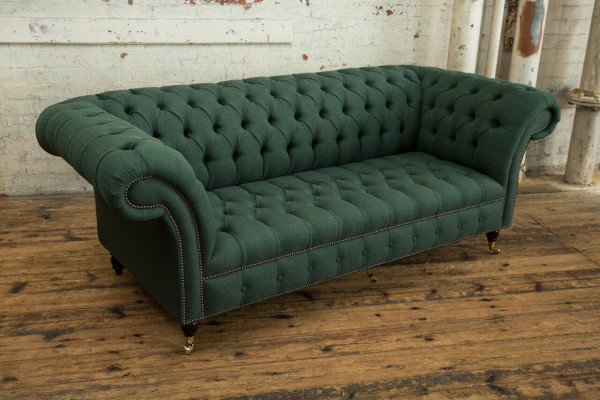 klassesch Chesterfield Design Couch 3 Sëtz Sofa Couch Samett grouss 225cm Lieder