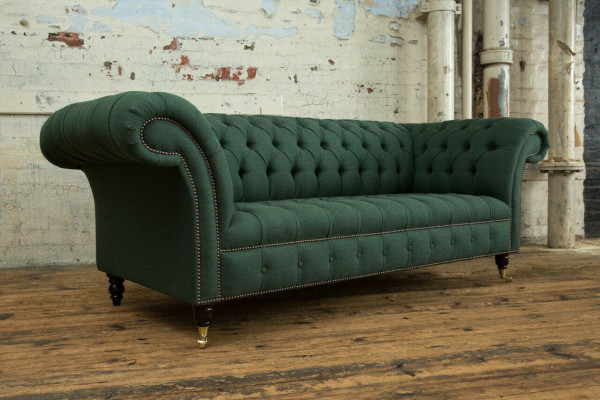klassesch Chesterfield Design Couch 3 Sëtz Sofa Couch Samett grouss 225cm Lieder