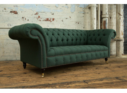 klassesch Chesterfield Design Couch 3 Sëtz Sofa Couch Samett grouss 225cm Lieder