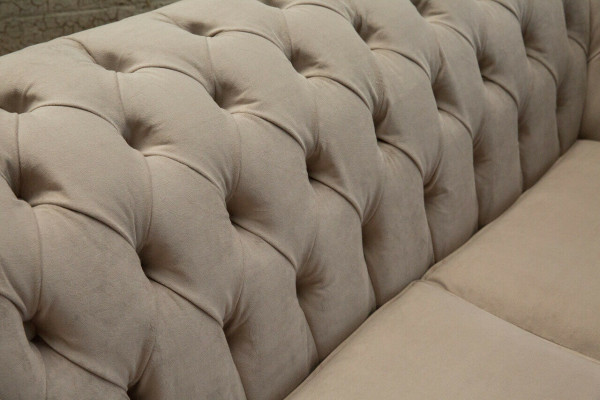 Chesterfield Sofa 2 Sëtz Polster Designer Couchen Sofas Garnitur Beige Samt
