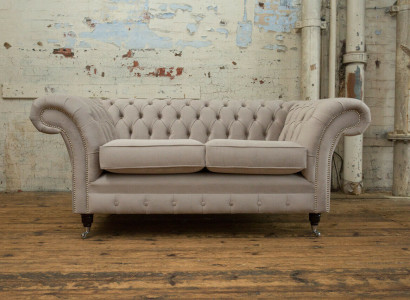 Chesterfield Sofa 2 Sëtz Polster Designer Couchen Sofas Garnitur Beige Samt