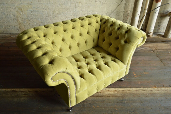Chesterfield Design Stoff Canapé Fauteuil 1.5-Sëtzer Polster Sofa Lounge Samt Gréng