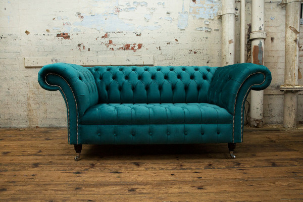Chesterfield Samett Canapé Couch Polster 2 Sëtzer Polster Konscht Sofaen Couchen Nei