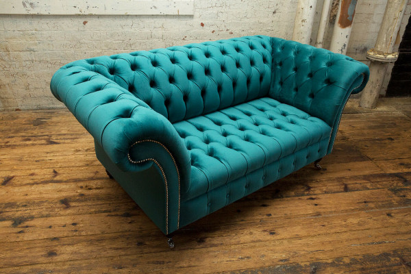 Chesterfield Samett Canapé Couch Polster 2 Sëtzer Polster Konscht Sofaen Couchen Nei