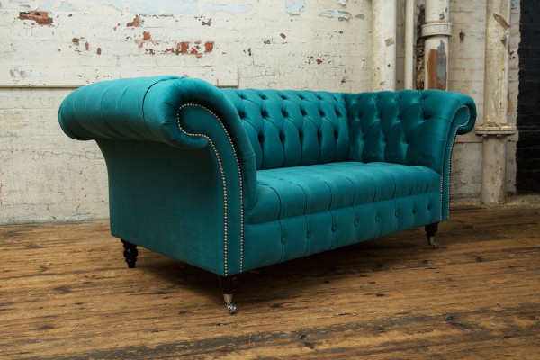 Chesterfield Samett Canapé Couch Polster 2 Sëtzer Polster Konscht Sofaen Couchen Nei