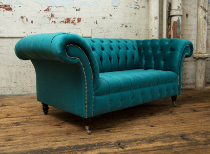 Chesterfield Samett Canapé Couch Polster 2 Sëtzer Polster Konscht Sofaen Couchen Nei