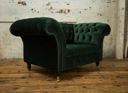 Chesterfield Design Stoff Couch Sëtzgeleeënheet 1.5 Sitz Polstersofa Lounge Gréng Samt